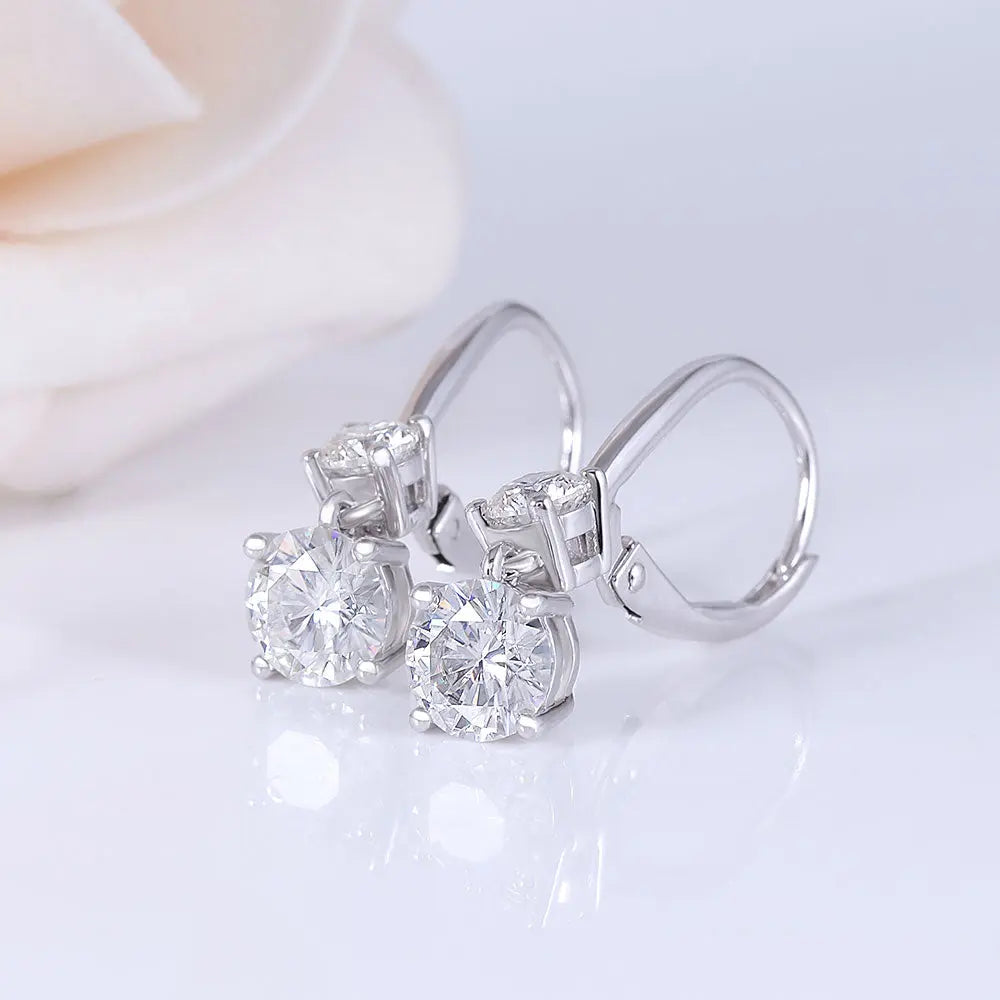 Platinum Plated Silver Drop Moissanite Earrings 2.1ctw Moissanite Engagement Rings & Jewelry | Luxus Moissanite