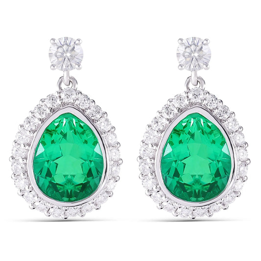 Platinum Plated Silver Emerald Halo Moissanite Earrings Moissanite Engagement Rings & Jewelry | Luxus Moissanite | Emerald Earrings