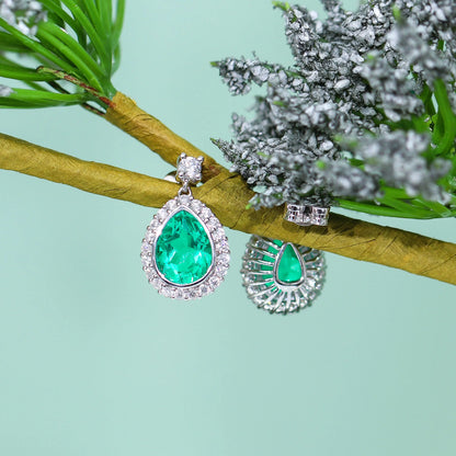 Platinum Plated Silver Emerald Halo Moissanite Earrings Moissanite Engagement Rings & Jewelry | Luxus Moissanite | Emerald Earrings