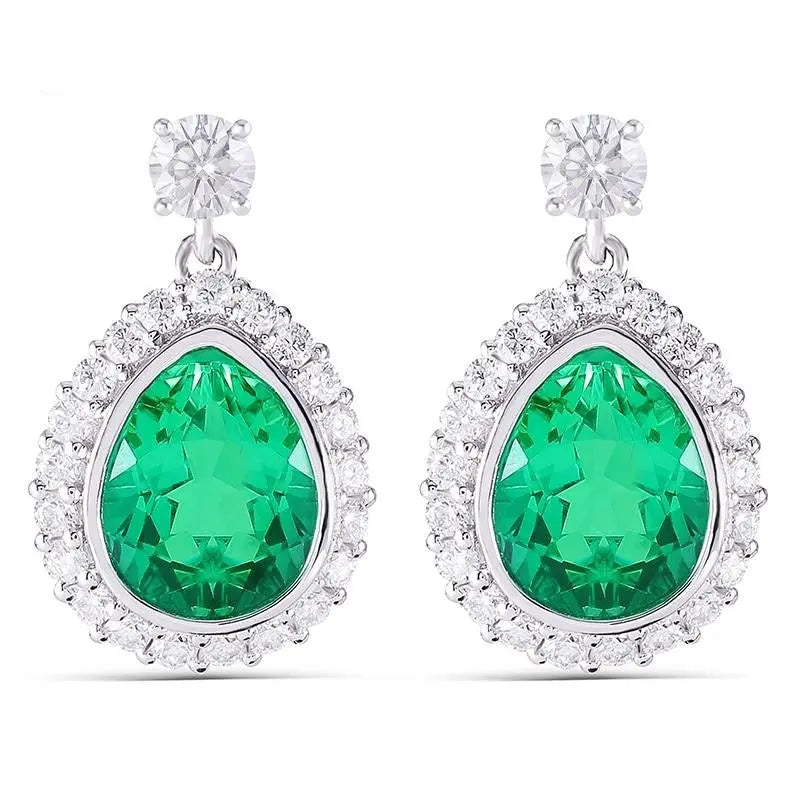 Platinum Plated Silver Emerald Pear With Moissanite Accents Earrings Moissanite Engagement Rings & Jewelry | Luxus Moissanite