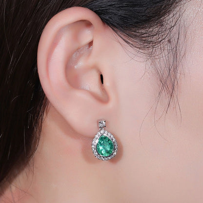 Platinum Plated Silver Emerald Pear With Moissanite Accents Earrings Moissanite Engagement Rings & Jewelry | Luxus Moissanite