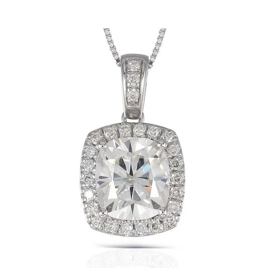 Platinum Plated Silver Halo Moissanite Necklace 2.18ct Total Moissanite Engagement Rings & Jewelry | Luxus Moissanite | Pretty Woman Necklace 