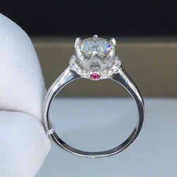 Platinum Plated Silver Halo Moissanite Ring 0.5ct or 1ct Moissanite Engagement Rings & Jewelry | Luxus Moissanite