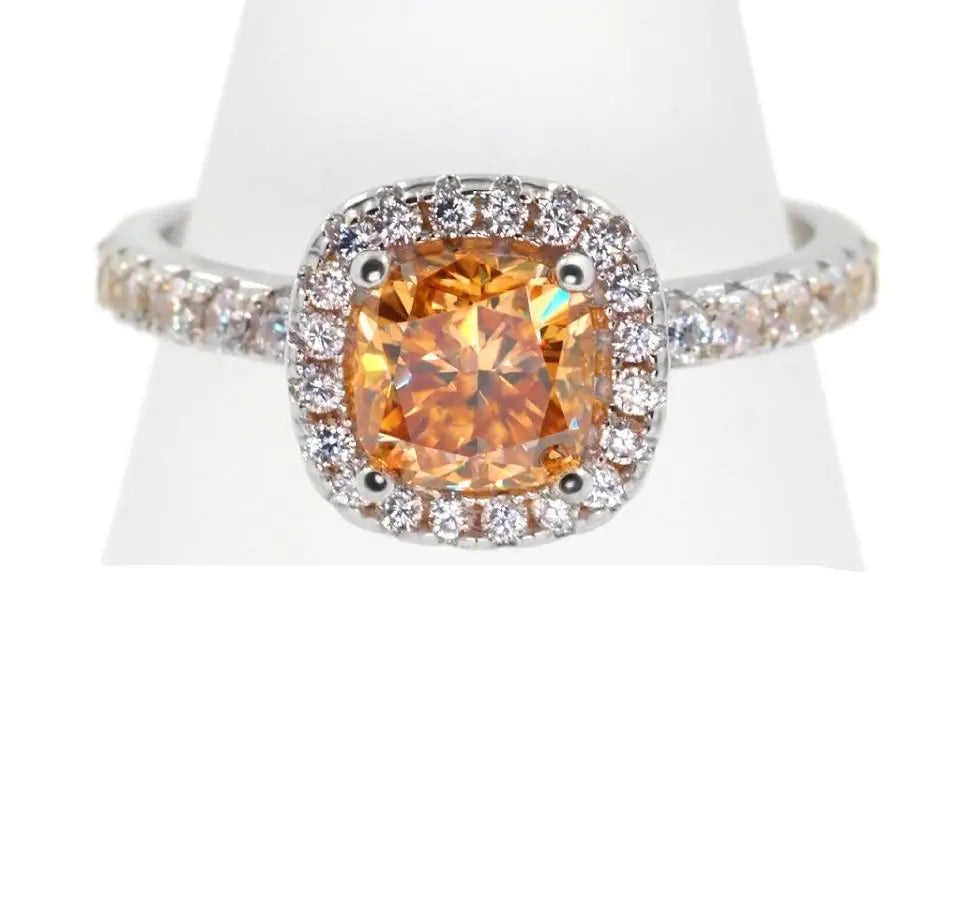 Platinum Plated Silver Halo Moissanite Ring 1ct (Multiple Colors) Stone Moissanite Engagement Rings & Jewelry | Luxus Moissanite