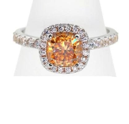 Platinum Plated Silver Halo Moissanite Ring 1ct (Multiple Colors) Stone Moissanite Engagement Rings & Jewelry | Luxus Moissanite