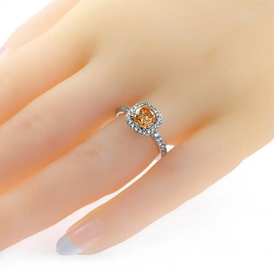 Platinum Plated Silver Halo Moissanite Ring 1ct (Multiple Colors) Stone Moissanite Engagement Rings & Jewelry | Luxus Moissanite