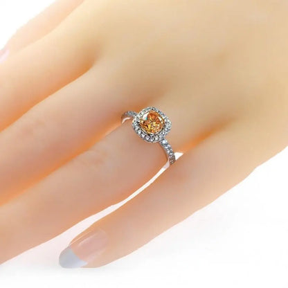 Platinum Plated Silver Halo Moissanite Ring 1ct (Multiple Colors) Stone Moissanite Engagement Rings & Jewelry | Luxus Moissanite