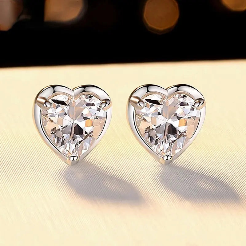 Platinum Plated Silver Heart Stud Moissanite Earrings 1.8 ctw Moissanite Engagement Rings & Jewelry | Luxus Moissanite | Stud Earrings Heart