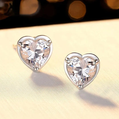 Platinum Plated Silver Heart Stud Moissanite Earrings 1.8 ctw Moissanite Engagement Rings & Jewelry | Luxus Moissanite | Stud Earrings Heart