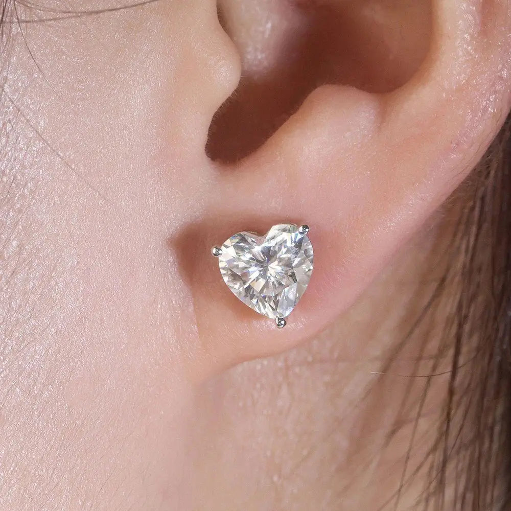 Platinum Plated Silver Heart Stud Moissanite Earrings 2, 4, or 8 ctw Moissanite Engagement Rings & Jewelry | Luxus Moissanite