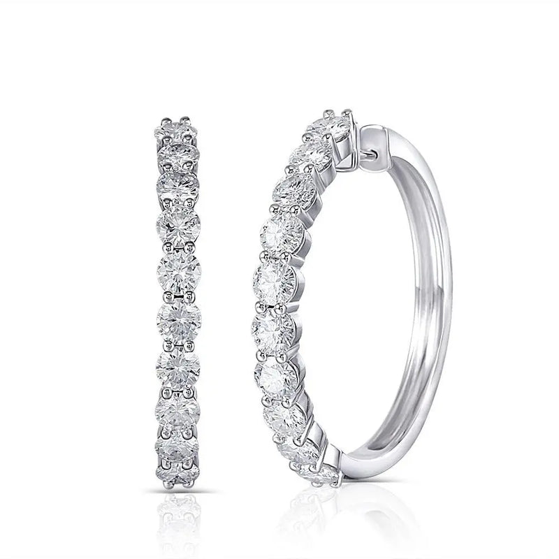Platinum Plated Silver Hoop Moissanite Earrings 3.4ctw Moissanite Engagement Rings & Jewelry | Luxus Moissanite