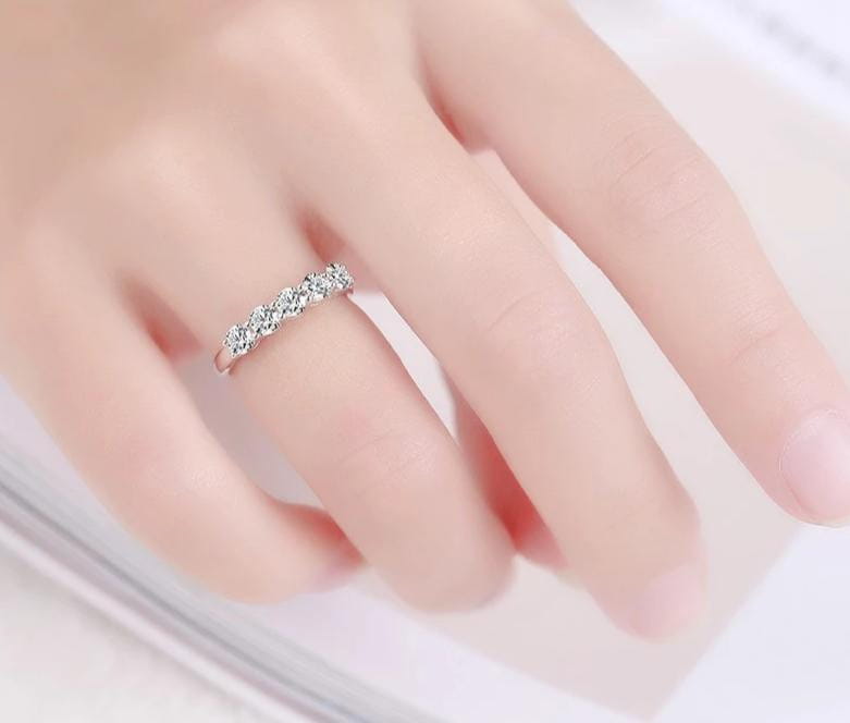 Platinum Plated Silver Moissanite 5 Stone Anniversary Ring 0.55ct Moissanite Engagement Rings & Jewelry | Luxus Moissanite