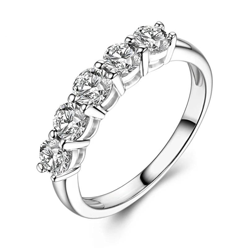 Platinum Plated Silver Moissanite 5 Stone Anniversary Ring 0.55ct Moissanite Engagement Rings & Jewelry | Luxus Moissanite