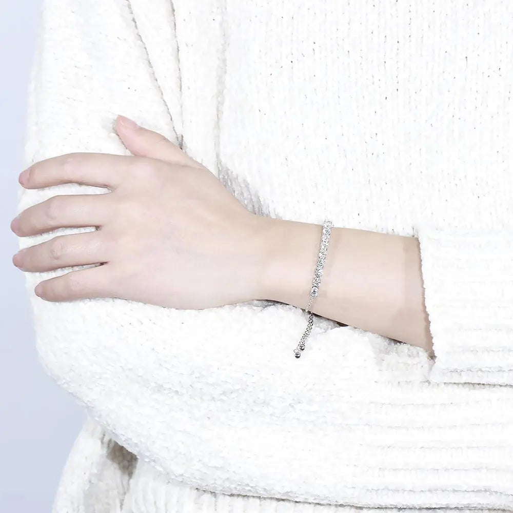 Platinum Plated Silver Moissanite Bracelet 3.25ctw Moissanite Engagement Rings & Jewelry | Luxus Moissanite | Platinum Plated Bracelet