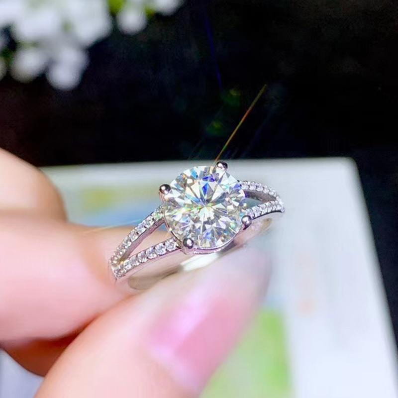 Platinum Plated Silver Moissanite Dual Band Ring 1ct & 2ct Options Moissanite Engagement Rings & Jewelry | Luxus Moissanite