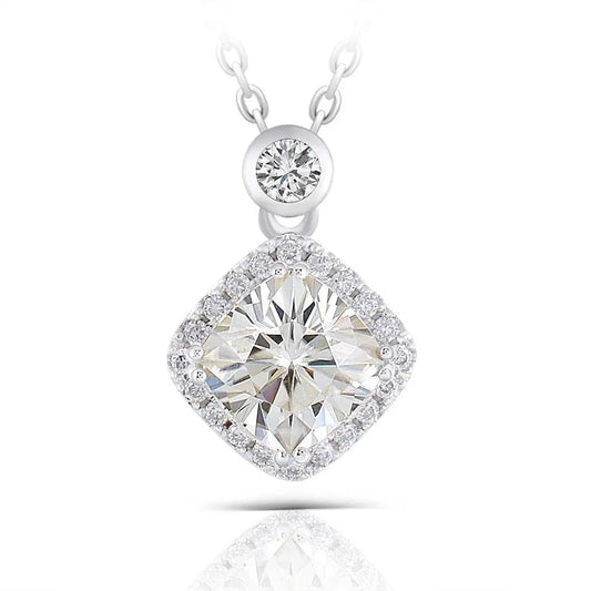 Platinum Plated Silver Moissanite Halo Necklace / Pendant 2ct Total Moissanite Engagement Rings & Jewelry | Luxus Moissanite