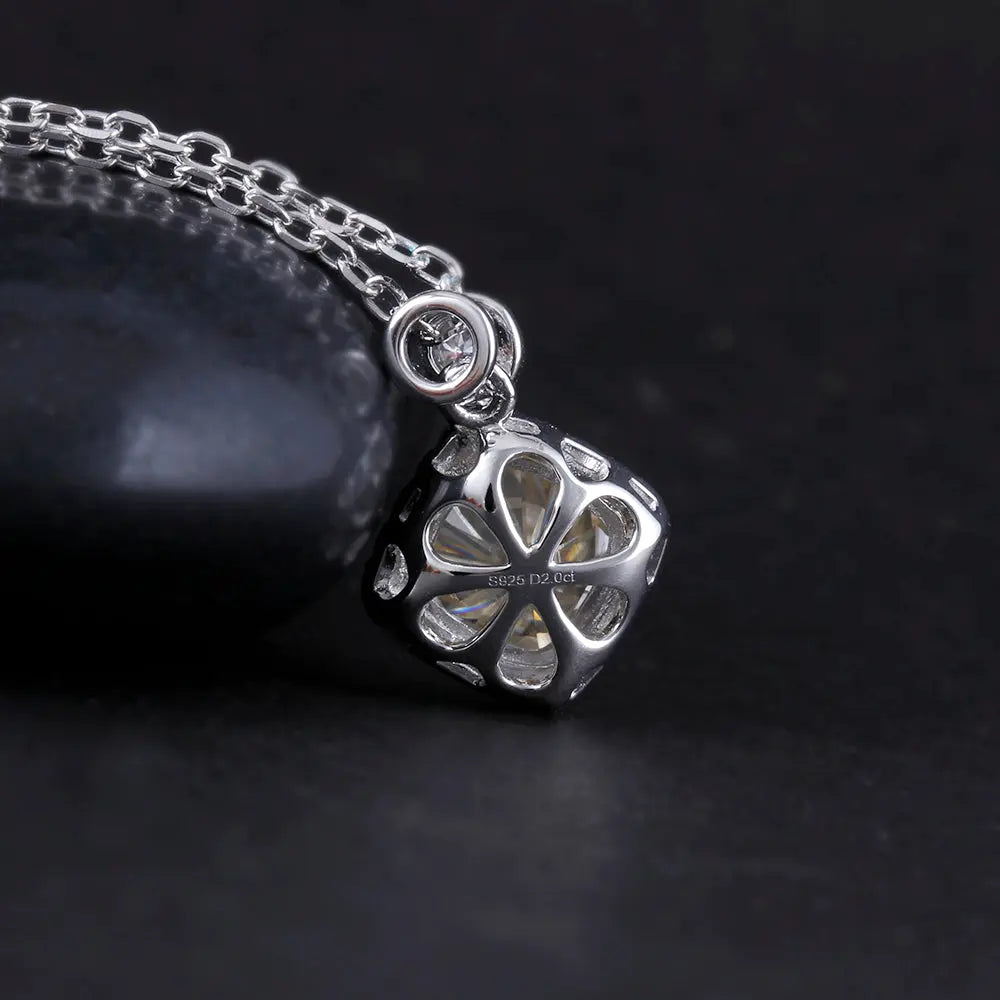 Platinum Plated Silver Moissanite Halo Necklace / Pendant 2ct Total Moissanite Engagement Rings & Jewelry | Luxus Moissanite