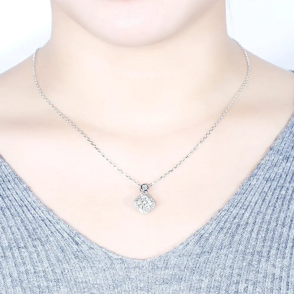 Platinum Plated Silver Moissanite Halo Necklace / Pendant 2ct Total Moissanite Engagement Rings & Jewelry | Luxus Moissanite