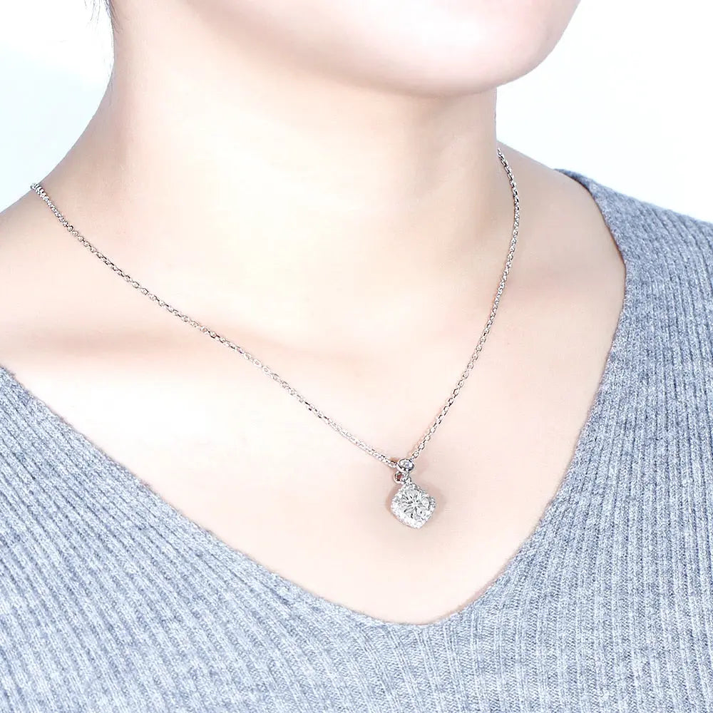 Platinum Plated Silver Moissanite Halo Necklace / Pendant 2ct Total Moissanite Engagement Rings & Jewelry | Luxus Moissanite