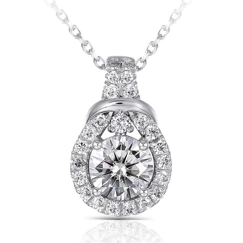 Platinum Plated Silver Moissanite Necklace / Pendant 1.19ct Moissanite Engagement Rings & Jewelry | Silver Moissanite Pendant | Luxus Moissanite