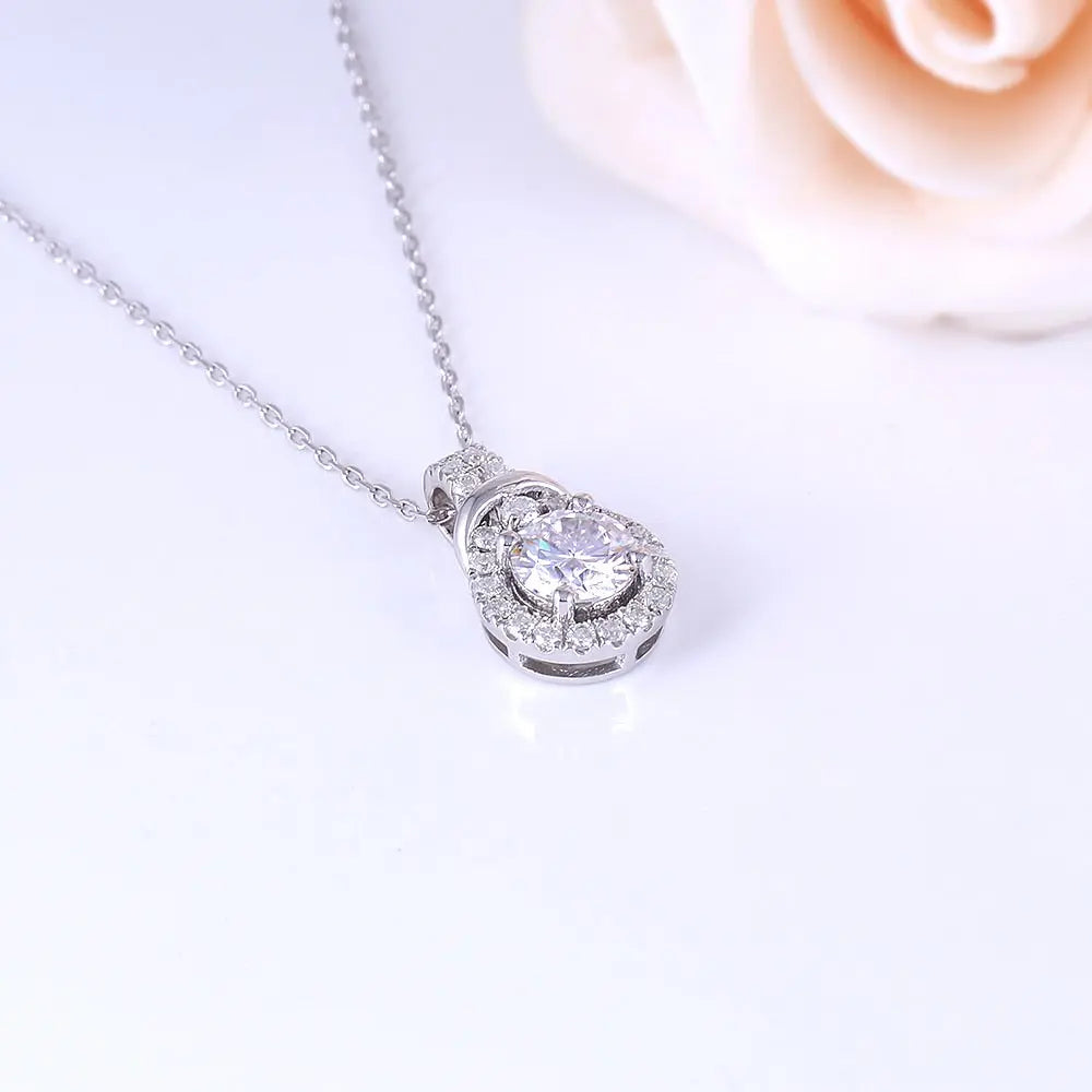 Platinum Plated Silver Moissanite Necklace / Pendant 1.19ct Moissanite Engagement Rings & Jewelry | Silver Moissanite Pendant | Luxus Moissanite