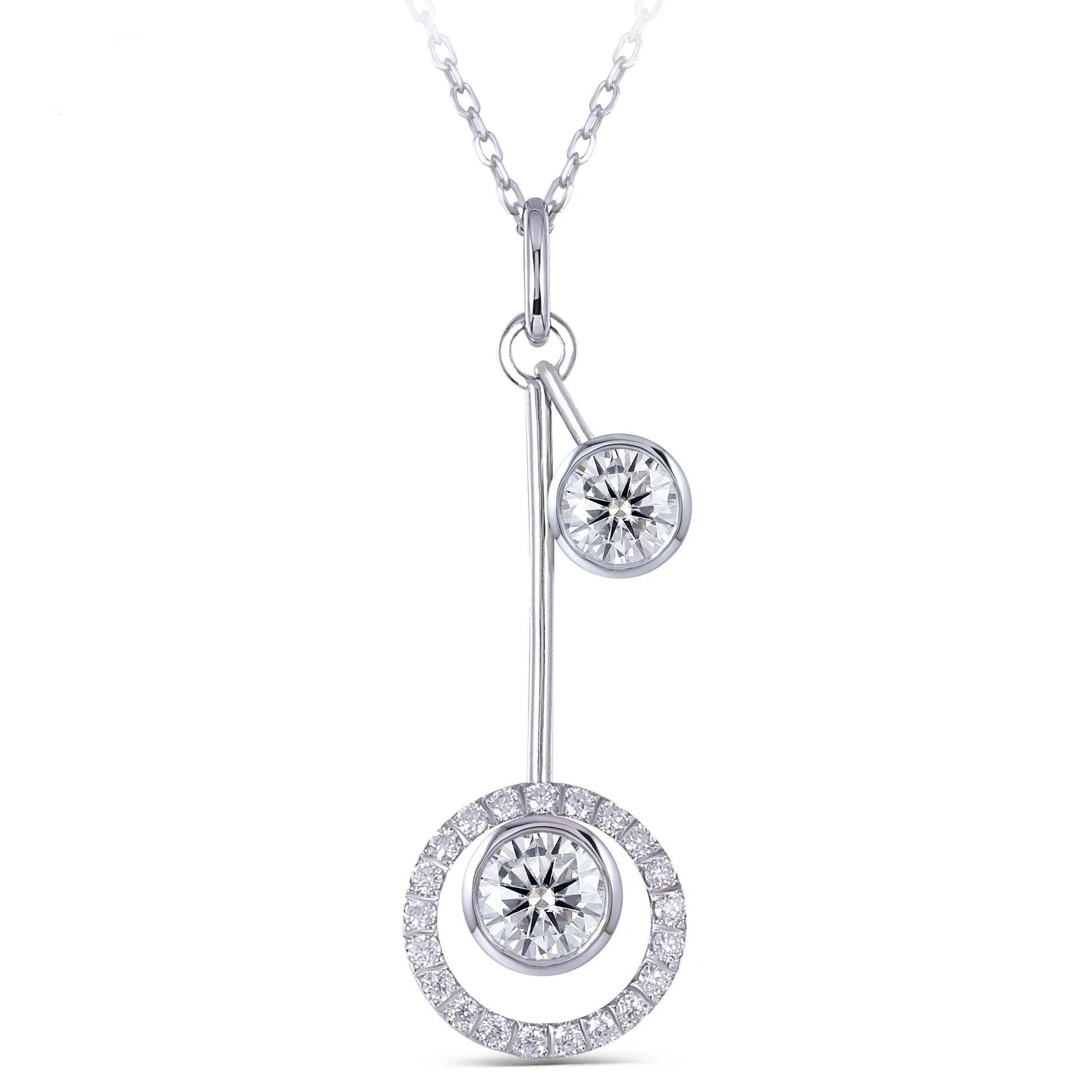 Platinum Plated Silver Moissanite Necklace 1ct Main Stone 0.5ct Secondary Stone Moissanite Engagement Rings & Jewelry | Luxus Moissanite | Platinum Plated Necklace for Affordable Price — Buy Now!