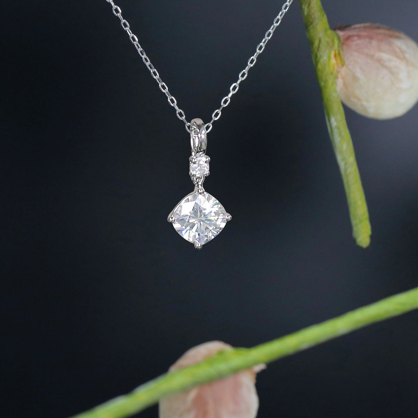 Platinum Plated Silver Moissanite Necklace 2.1ct Total Moissanite Engagement Rings & Jewelry | Luxus Moissanite | Chains Necklace
