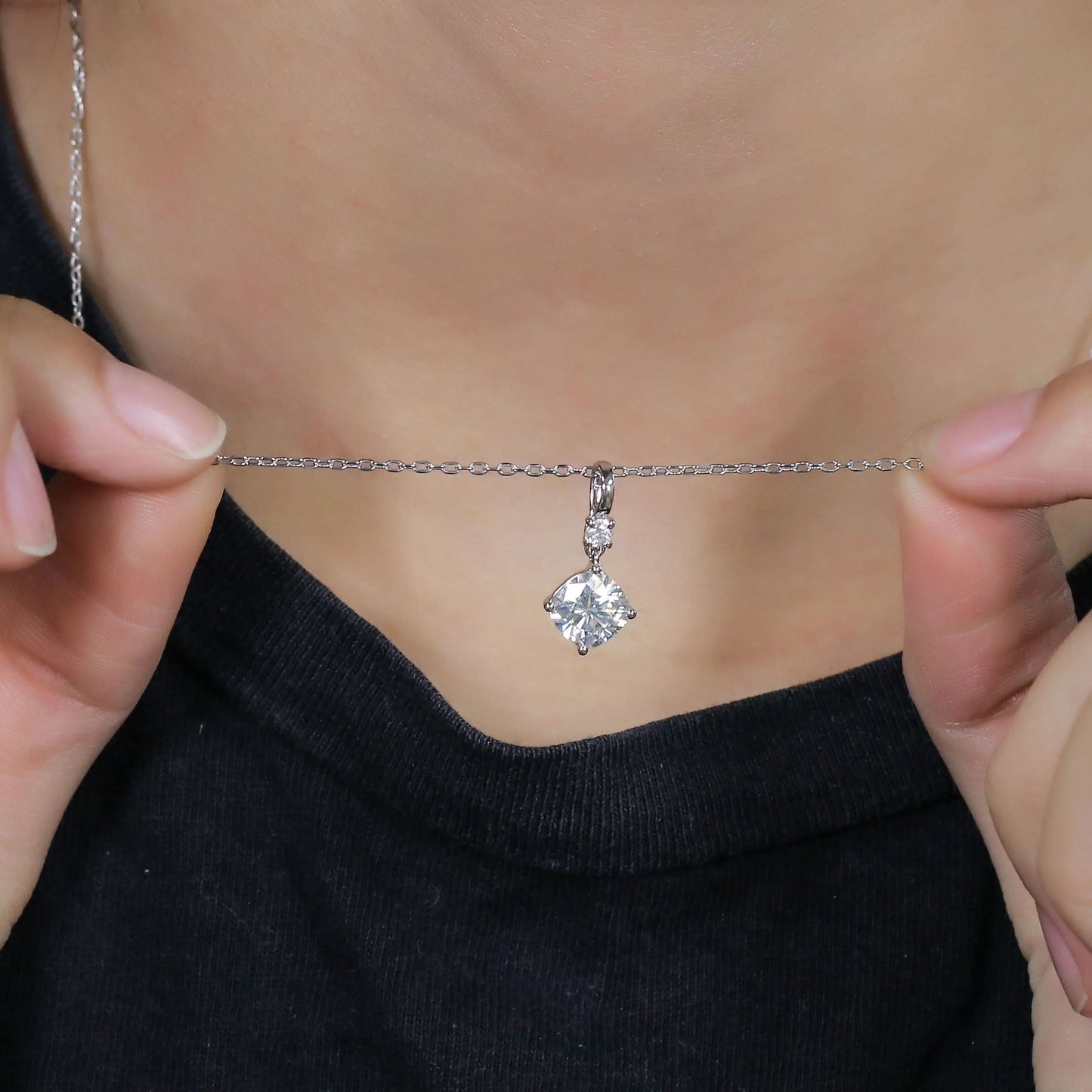 Platinum Plated Silver Moissanite Necklace 2.1ct Total Moissanite Engagement Rings & Jewelry | Luxus Moissanite | Chains Necklace