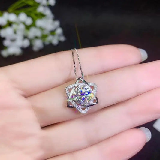 Platinum Plated Silver Moissanite Necklace 2ct Center Stone Moissanite Engagement Rings & Jewelry | Luxus Moissanite | Cute Necklace for Girlfriend 