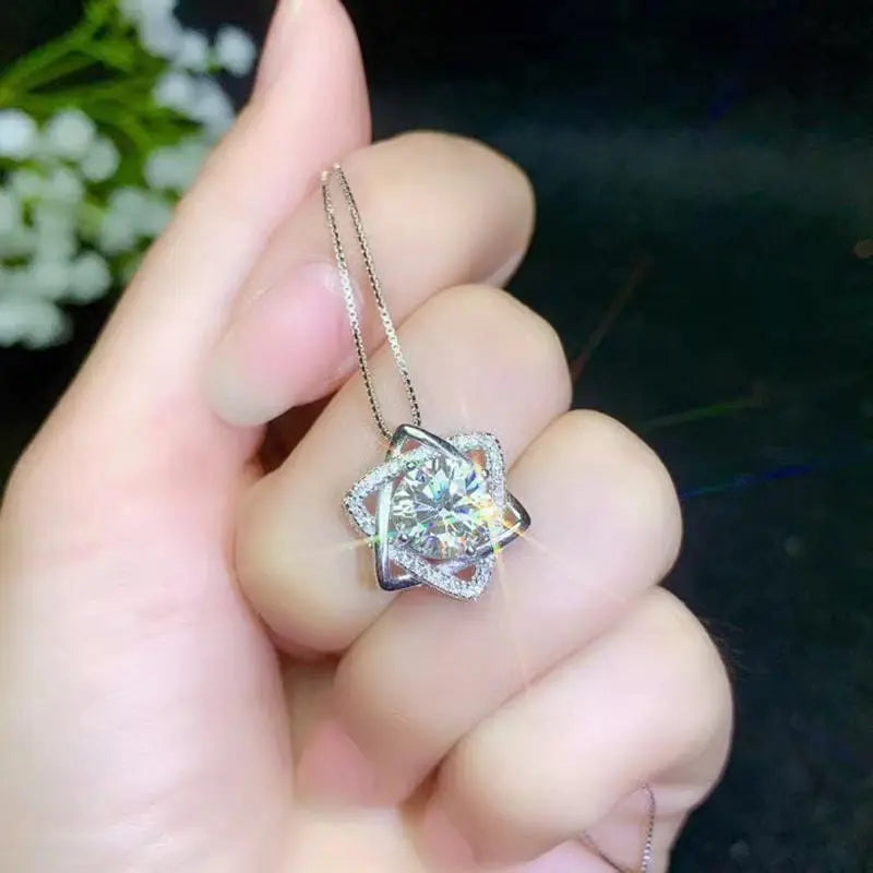 Platinum Plated Silver Moissanite Necklace 2ct Center Stone Moissanite Engagement Rings & Jewelry | Luxus Moissanite | Cute Necklace for Girlfriend 