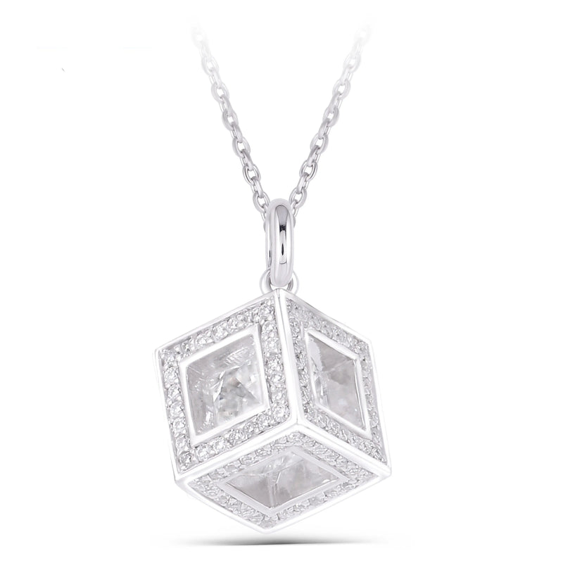 Platinum Plated Silver Moissanite Necklace Square 1ct Stone In Center Moissanite Engagement Rings & Jewelry | Luxus Moissanite