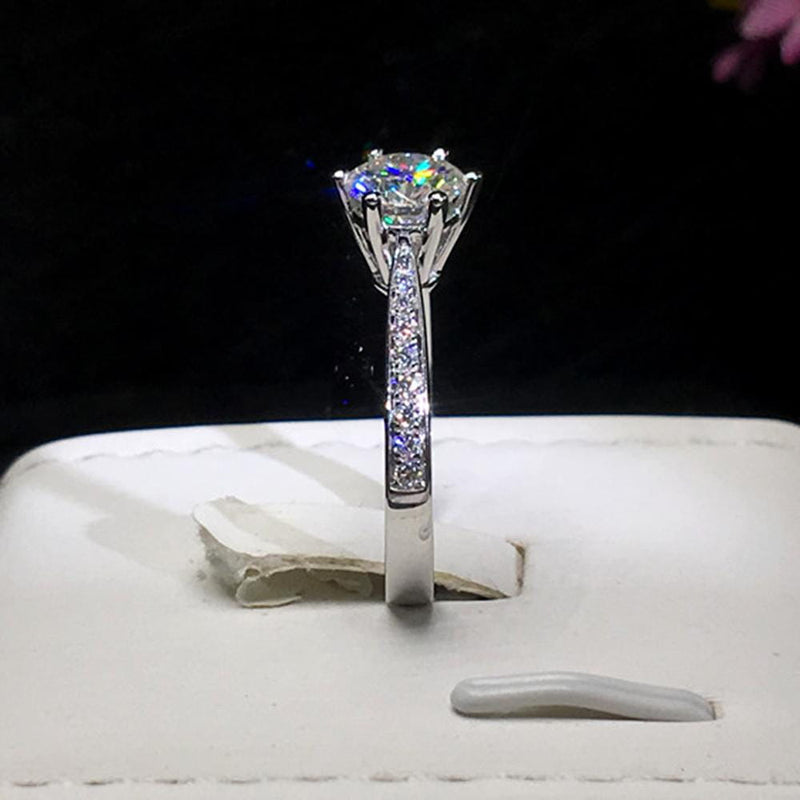 Platinum Plated Silver Moissanite Ring 1ct Center Stone Moissanite Engagement Rings & Jewelry | Luxus Moissanite