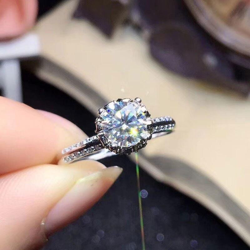 Platinum Plated Silver Moissanite Ring 1ct Center Stone Moissanite Engagement Rings & Jewelry | Luxus Moissanite Platinum Ring Wedding