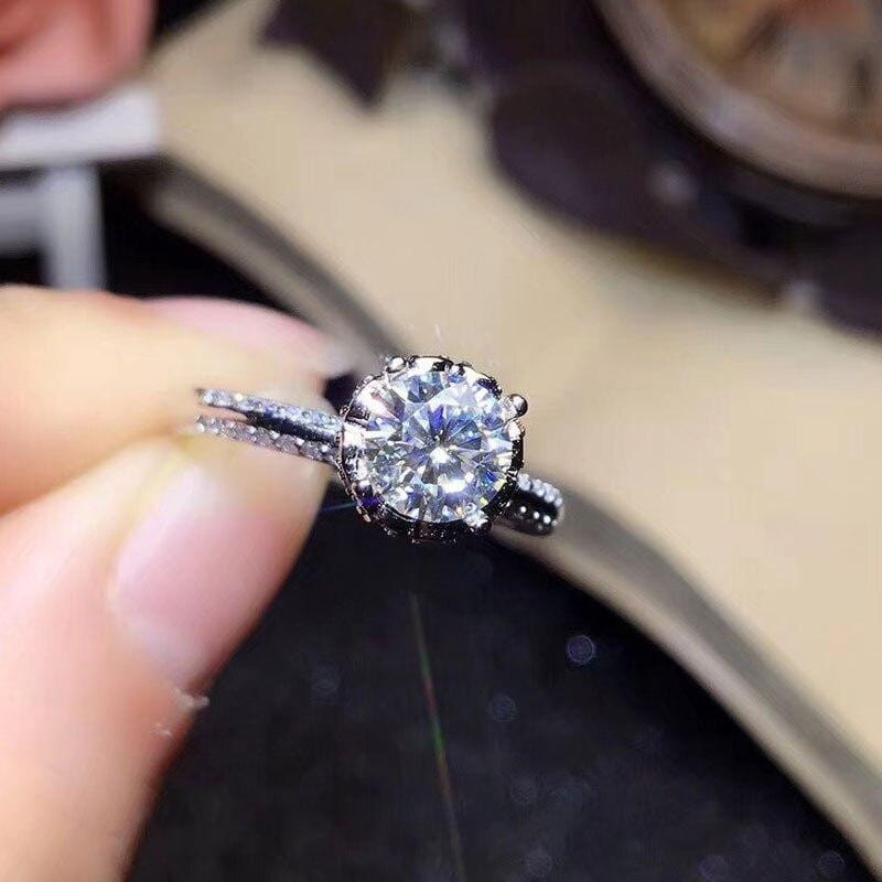 Platinum Plated Silver Moissanite Ring 1ct Center Stone Moissanite Engagement Rings & Jewelry | Luxus Moissanite 0 Platinum Ring Wedding