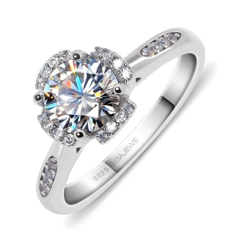Platinum Plated Silver Moissanite Ring 1ct Center Stone Moissanite Engagement Rings & Jewelry | Luxus Moissanite
