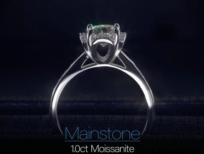 Platinum Plated Silver Moissanite Ring 1ct Center Stone Moissanite Engagement Rings & Jewelry | Luxus Moissanite
