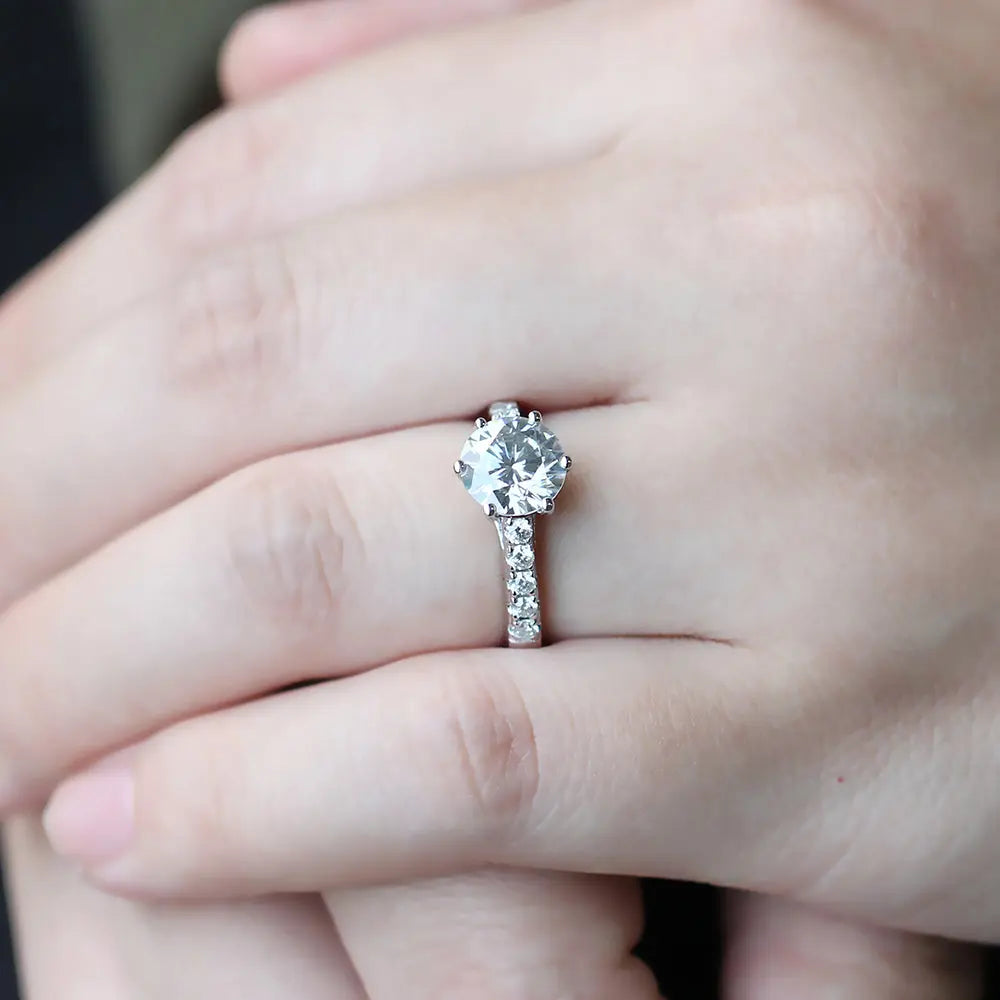 Platinum Plated Silver Moissanite Ring 2ct Center Stone Moissanite Engagement Rings & Jewelry | Affordable Engagement Ring | Luxus Moissanite