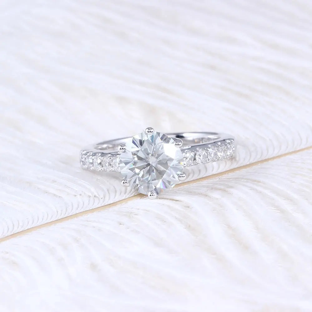 Platinum Plated Silver Moissanite Ring 2ct Center Stone Moissanite Engagement Rings & Jewelry | Affordable Engagement Ring | Luxus Moissanite