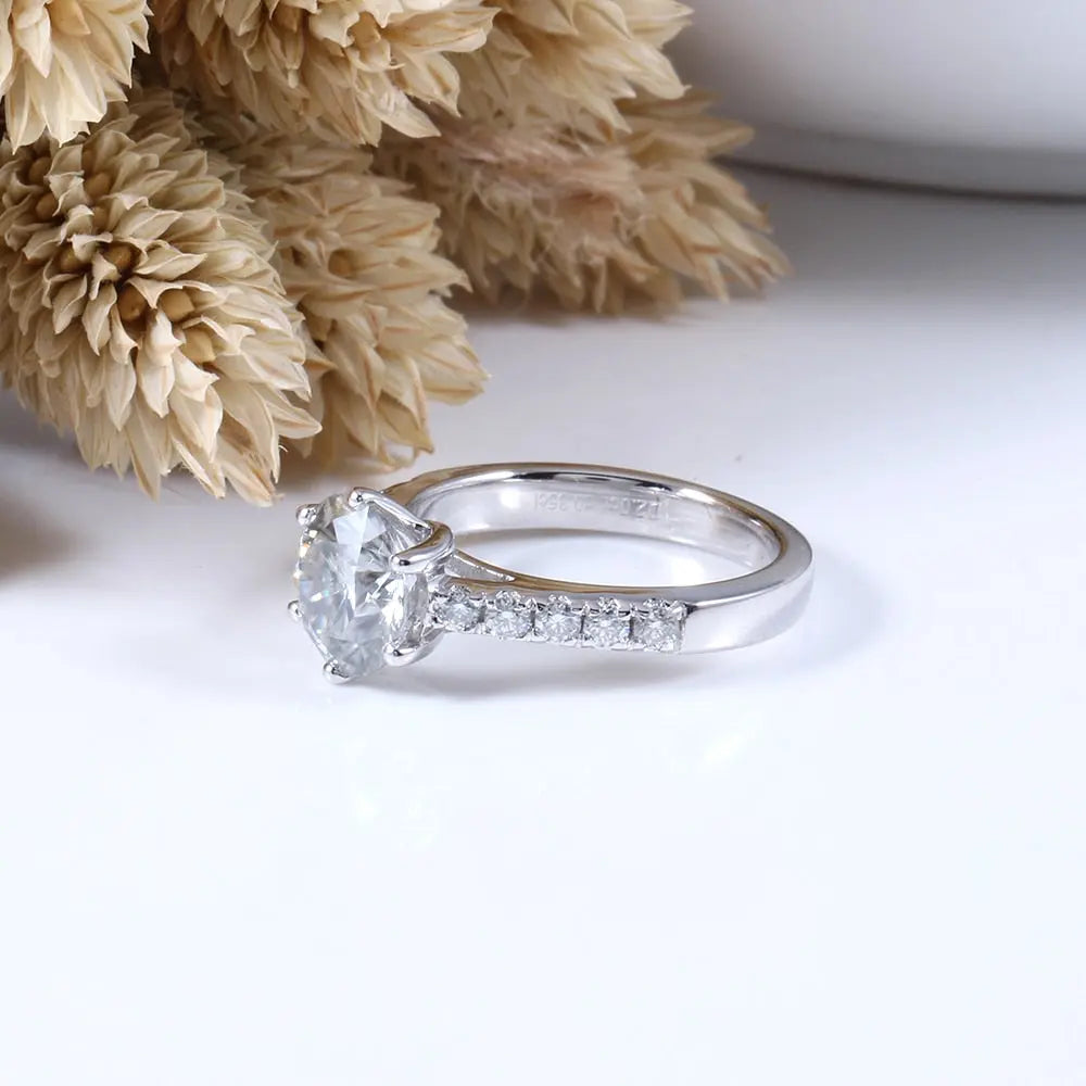 Platinum Plated Silver Moissanite Ring 2ct Center Stone Moissanite Engagement Rings & Jewelry | Affordable Engagement Ring | Luxus Moissanite