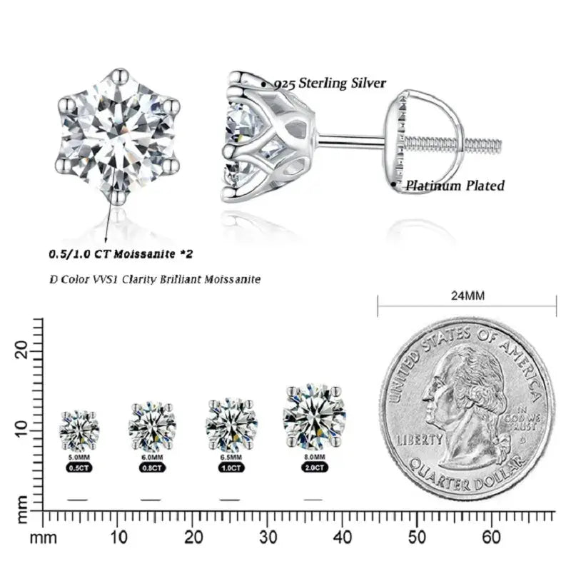 Platinum Plated Silver Moissanite Stud Earrings 1CTW, 2CTW, or 4CTW Moissanite Engagement Rings & Jewelry | Luxus Moissanite