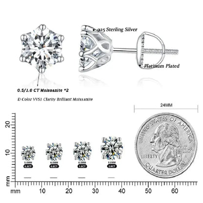 Platinum Plated Silver Moissanite Stud Earrings 1CTW, 2CTW, or 4CTW Moissanite Engagement Rings & Jewelry | Luxus Moissanite