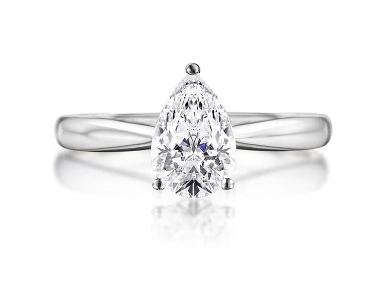 Platinum Plated Silver Pear Cut Solitaire Moissanite Ring .5ct Moissanite Engagement Rings & Jewelry | Luxus Moissanite