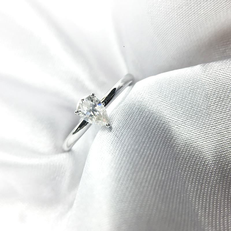 Platinum Plated Silver Pear Cut Solitaire Moissanite Ring .5ct Moissanite Engagement Rings & Jewelry | Luxus Moissanite
