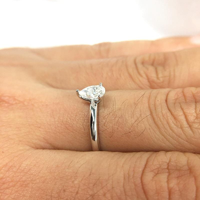 Platinum Plated Silver Pear Cut Solitaire Moissanite Ring .5ct Moissanite Engagement Rings & Jewelry | Luxus Moissanite