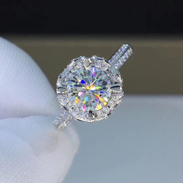 Platinum Plated Silver Vintage Moissanite Ring 0.8ct & 1ct Options Moissanite Engagement Rings & Jewelry | Luxus Moissanite