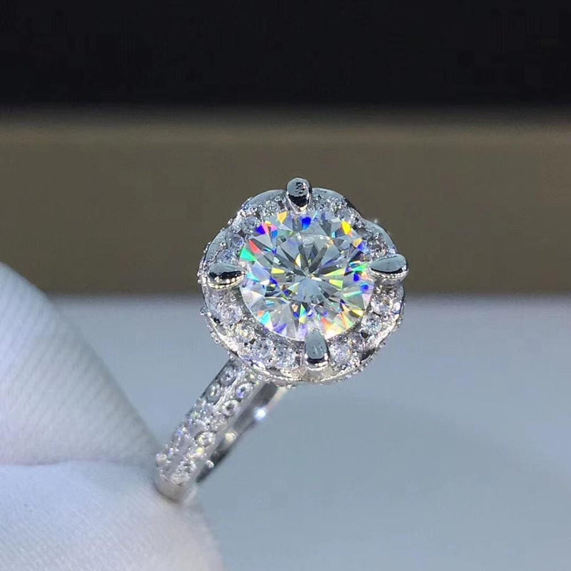 Platinum Plated Silver Vintage Moissanite Ring 0.8ct & 1ct Options Moissanite Engagement Rings & Jewelry | Luxus Moissanite