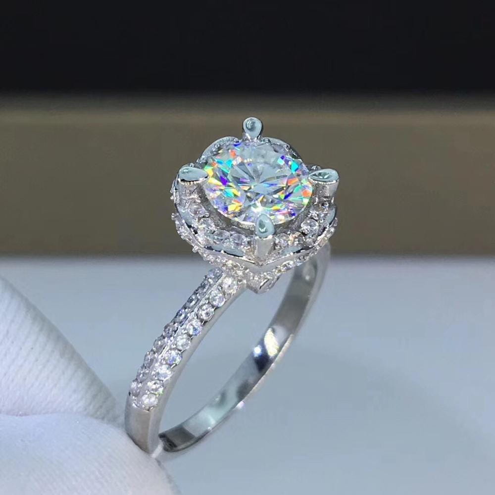 Platinum Plated Silver Vintage Moissanite Ring 0.8ct & 1ct Options Moissanite Engagement Rings & Jewelry | Luxus Moissanite