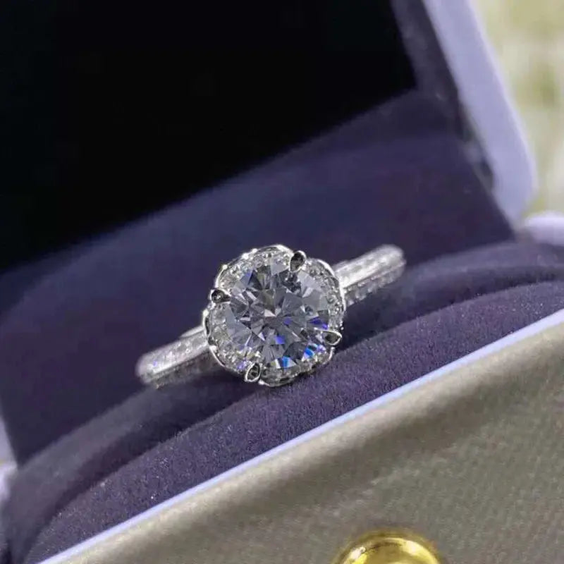 Platinum Plated Silver Vintage Moissanite Ring 0.8ct & 1ct Options Moissanite Engagement Rings & Jewelry | Luxus Moissanite