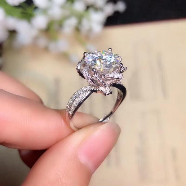 Platinum Plated Silver Vintage Moissanite Ring 1ct, 2ct, 3ct Options Moissanite Engagement Rings & Jewelry | Luxus Moissanite