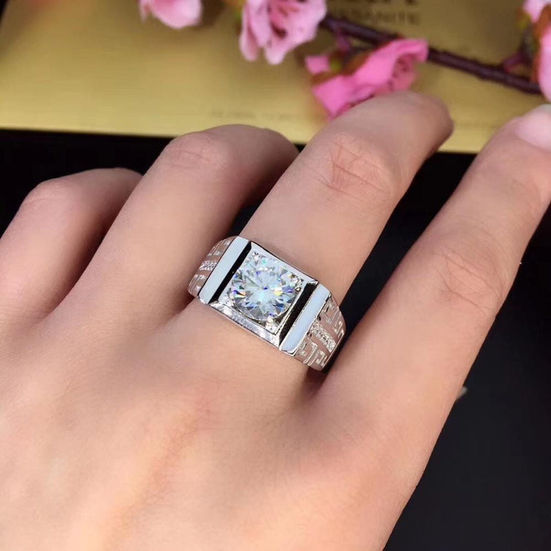Platinum Plated Silver Wide Band Moissanite Ring 2ct Moissanite Engagement Rings & Jewelry | Luxus Moissanite